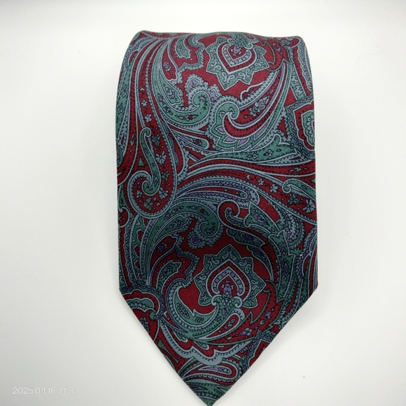 Paisley Tie Necktie Christopher Hayes Silk Burgundy Gray Made In Italy Formal - Picture 8 of 8